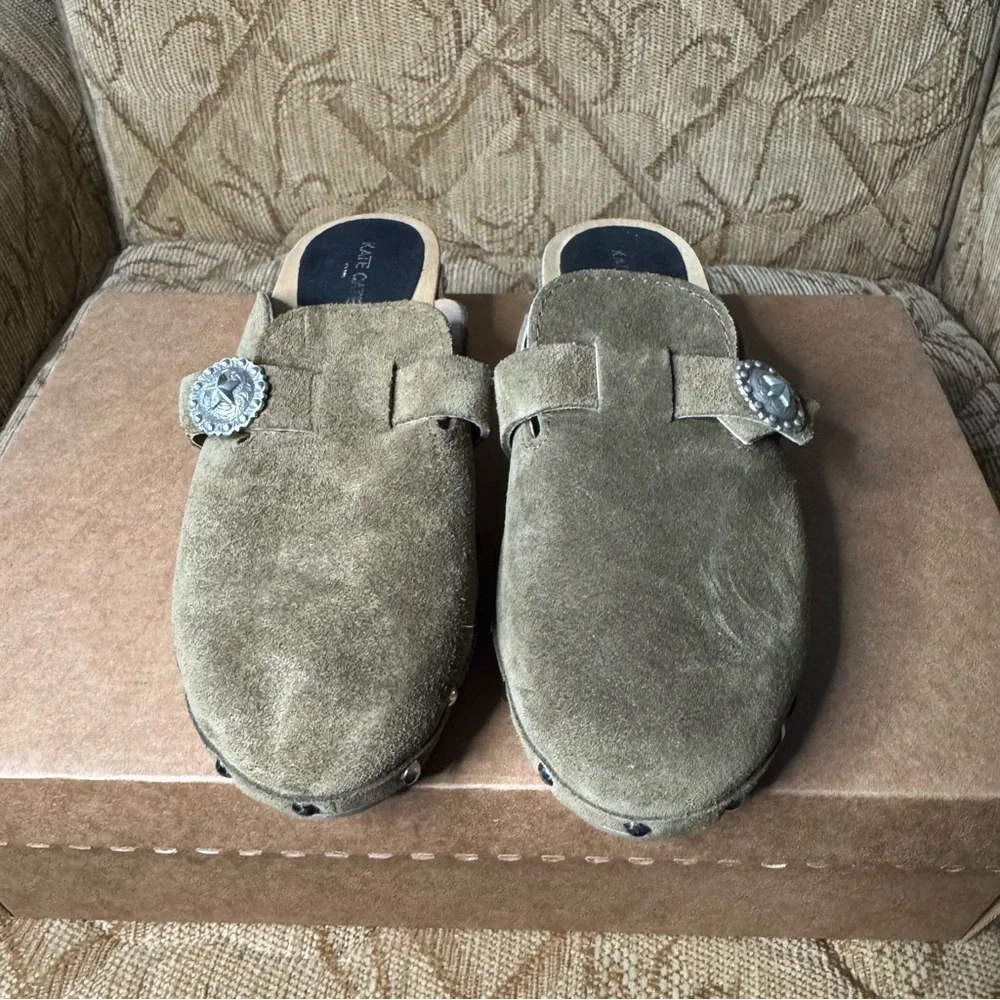 KATE CATE Allegra Suede Calfskin‎ Clog Made In Italy EU 38 US 8 Excellent